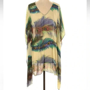 Meghan Los Angeles Boho Peacock Feather Kimono Cover Up Women’s Size Small S